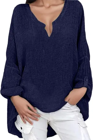 Women's Button Down Shirts V Neck Short Sleeve Linen Summer Casual Office Blouse Top Loose Fit T-Shirts