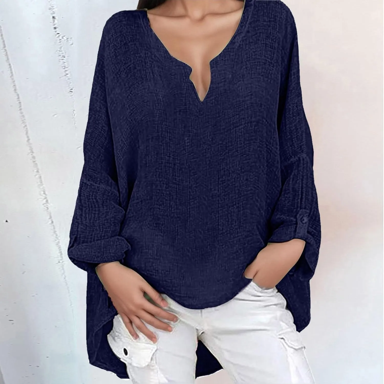 Women's Button Down Shirts V Neck Short Sleeve Linen Summer Casual Office Blouse Top Loose Fit T-Shirts
