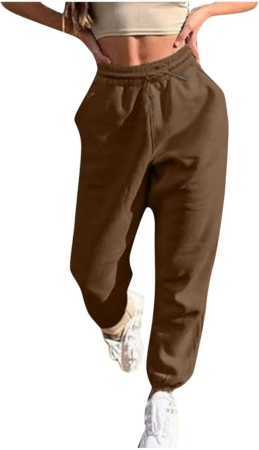 Women's Lightweight Joggers High Waisted Comfy Joggers Pants with Pockets Cinch Bottom Fleece Lined Lounge Pants