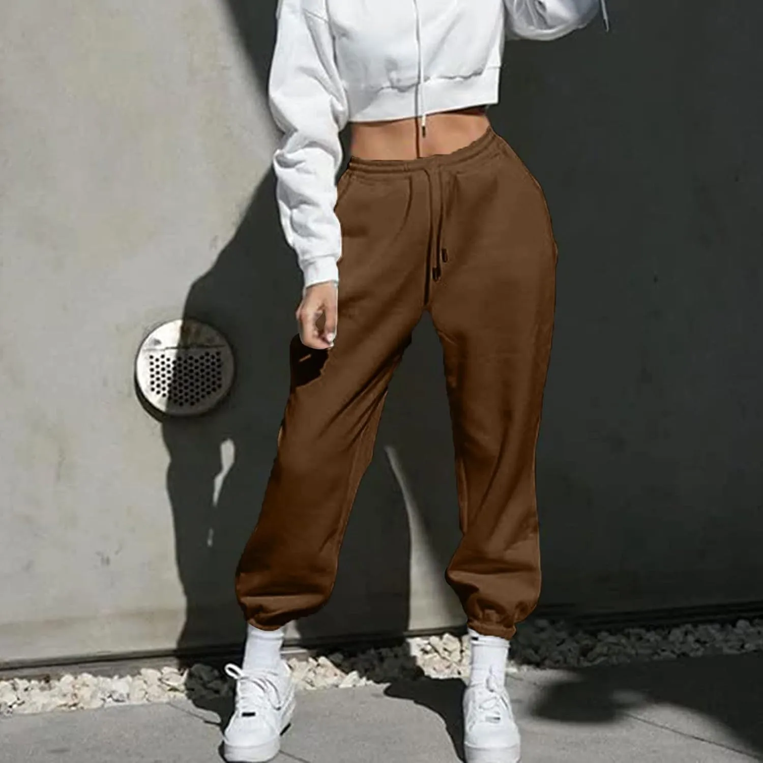 Women's Lightweight Joggers High Waisted Comfy Joggers Pants with Pockets Cinch Bottom Fleece Lined Lounge Pants