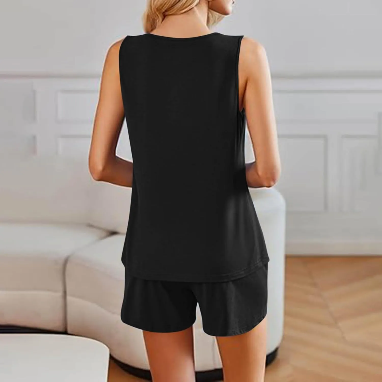 Womens Sleeveless Pajamas Set Casual Sleepwear Soft Pj Sets Tank Top and Shorts Summer 2 Piece Loungewear Outfits