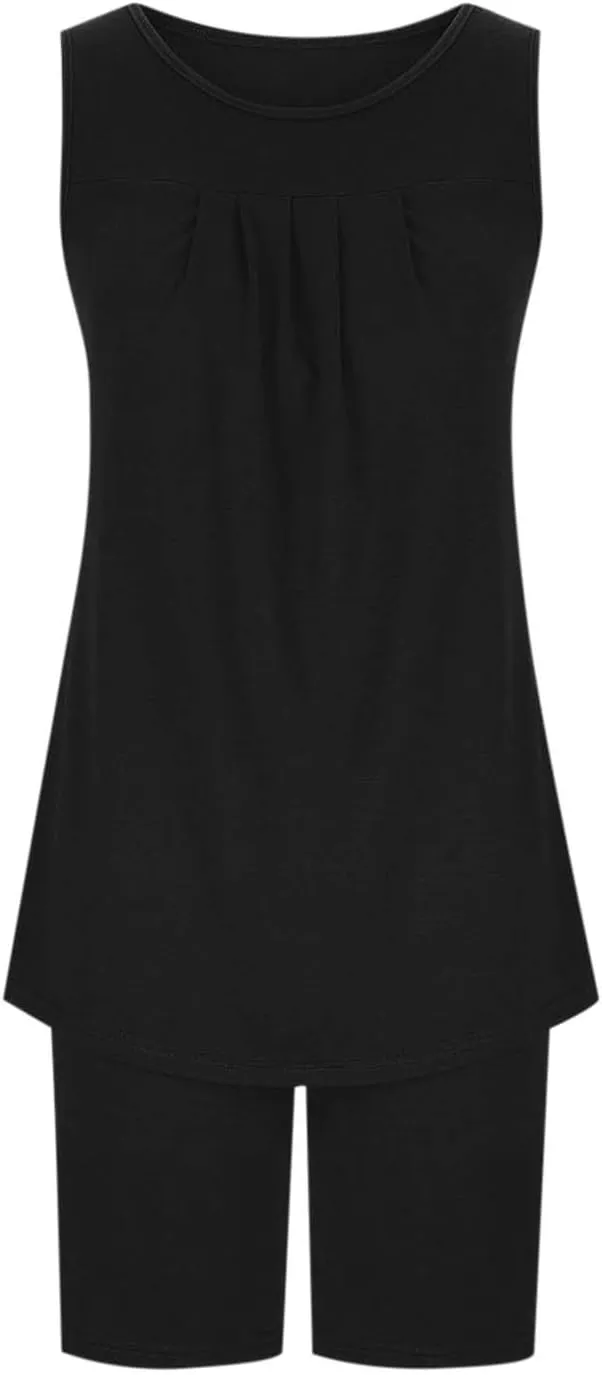 Womens Sleeveless Pajamas Set Casual Sleepwear Soft Pj Sets Tank Top and Shorts Summer 2 Piece Loungewear Outfits