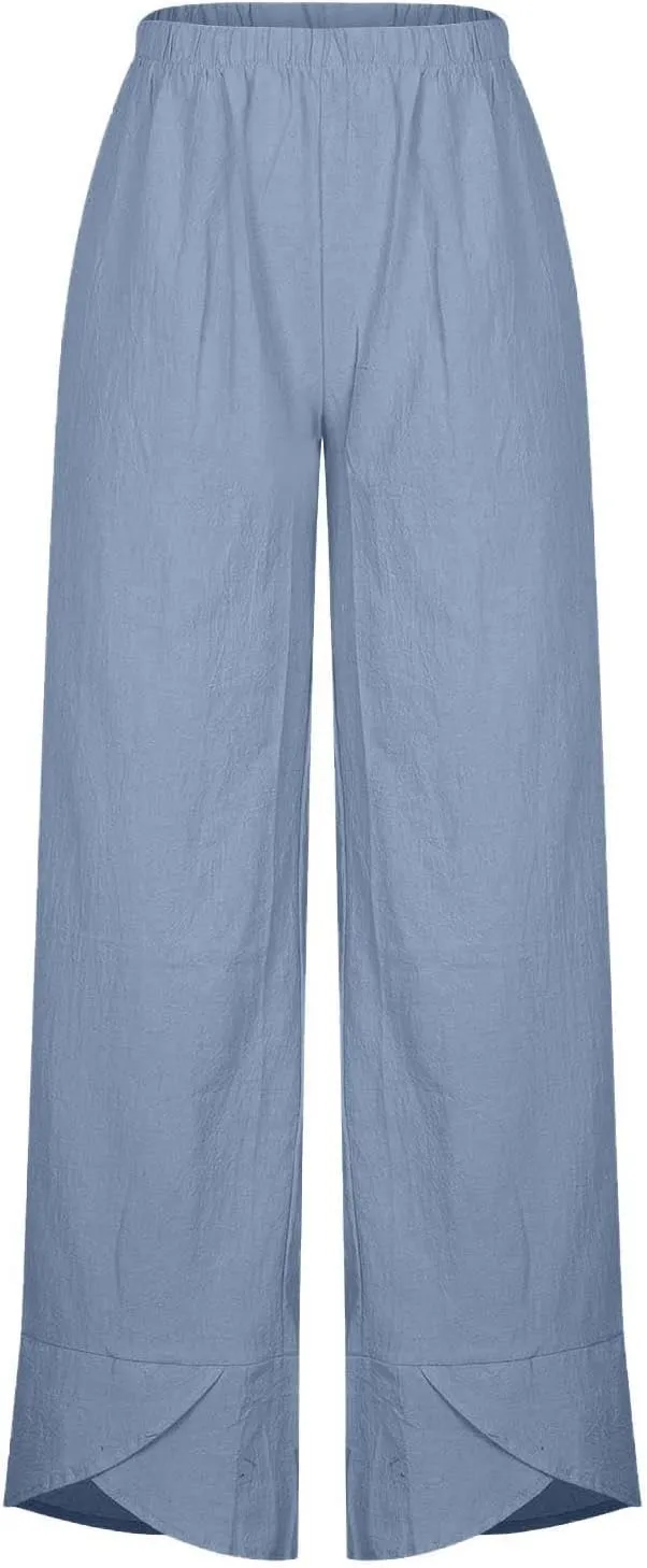 Women's Summer Cotton Linen Capri Pants Casual High Waist Cropped Trouser Tapered Leg Sweatpants Loose Workout Pants