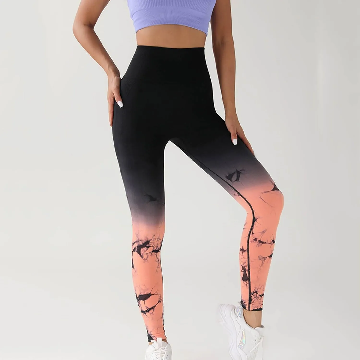 Womens Tie Dye Print Leggings, Fitness High Waist Tights Athletic Running Yoga Pants Seamless Compression Leggings