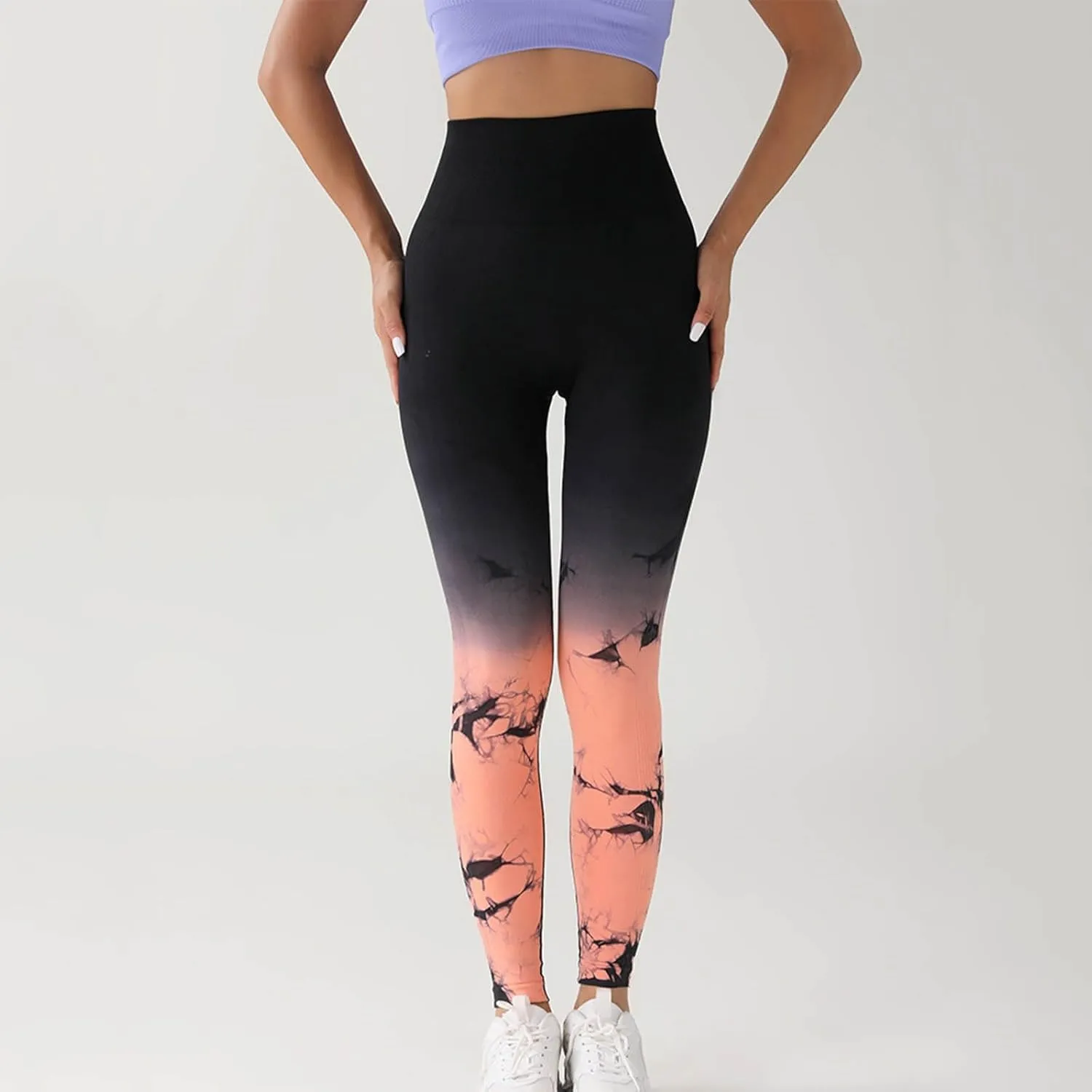 Womens Tie Dye Print Leggings, Fitness High Waist Tights Athletic Running Yoga Pants Seamless Compression Leggings