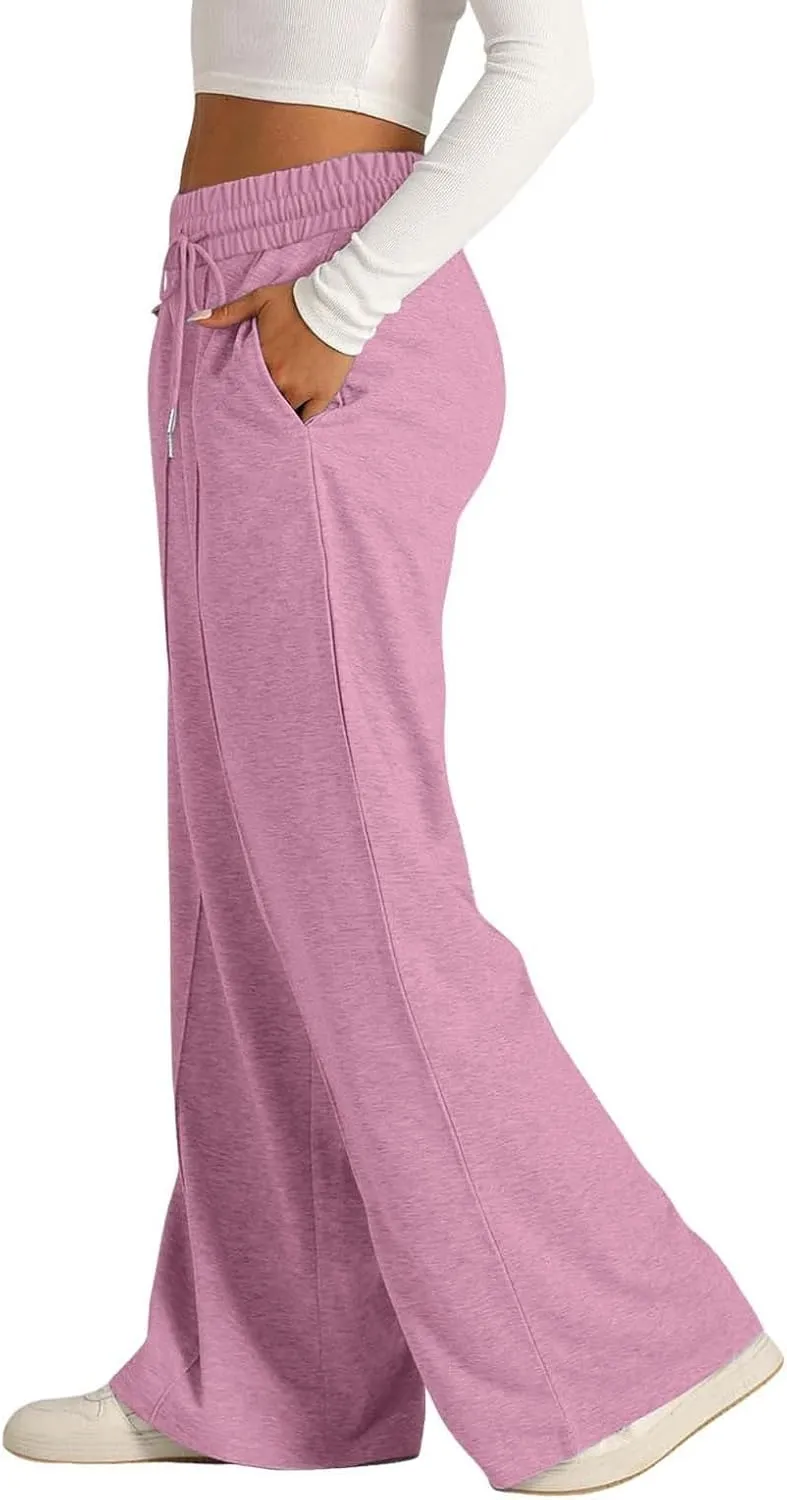 Women's Wide Leg Sweatpant High Waisted Baggy Casual Elastic Drawstring Workout Lounge Pants with Pockets