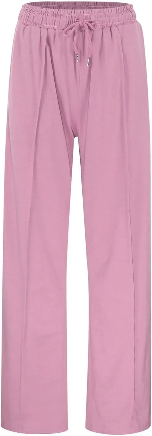 Women's Wide Leg Sweatpant High Waisted Baggy Casual Elastic Drawstring Workout Lounge Pants with Pockets