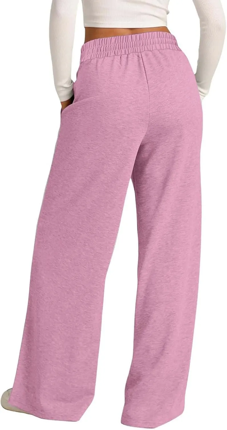 Women's Wide Leg Sweatpant High Waisted Baggy Casual Elastic Drawstring Workout Lounge Pants with Pockets