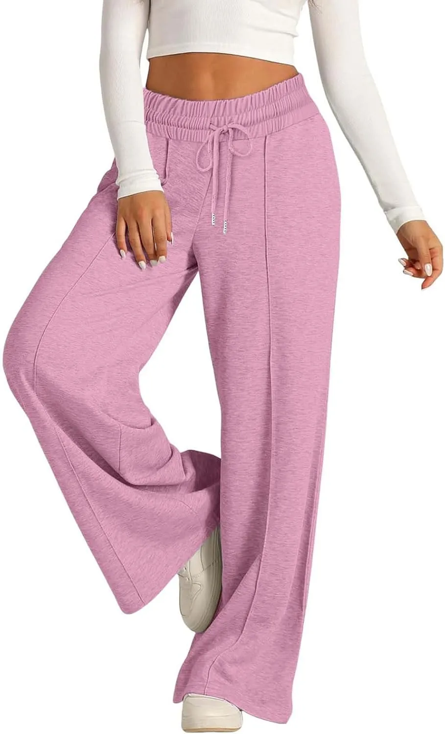 Women's Wide Leg Sweatpant High Waisted Baggy Casual Elastic Drawstring Workout Lounge Pants with Pockets