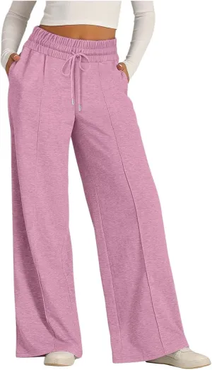 Women's Wide Leg Sweatpant High Waisted Baggy Casual Elastic Drawstring Workout Lounge Pants with Pockets