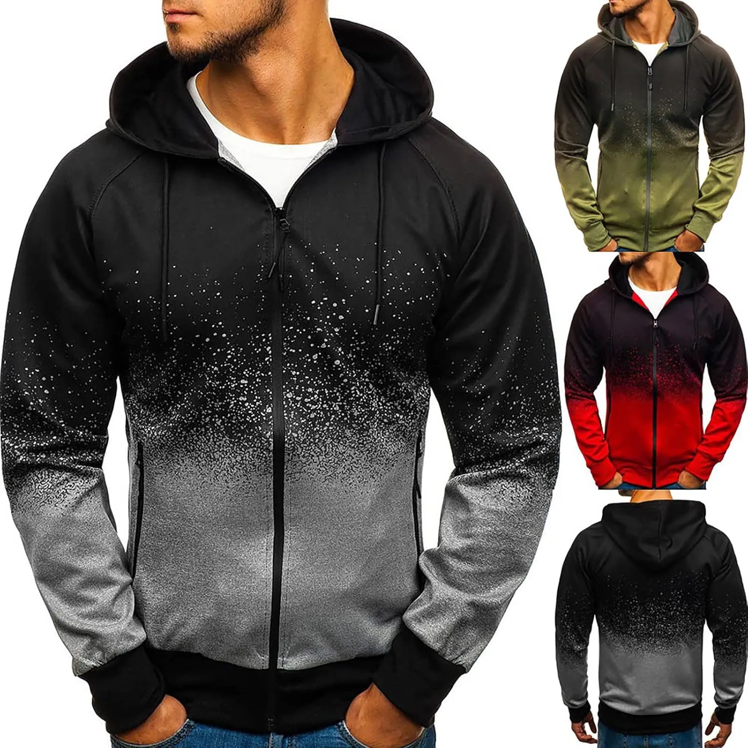 Ymosrh Mens Jackets Men's Casual Camouflage Sports Sweatshirt Long Sleeve Zipper Hooded Jacket Coat