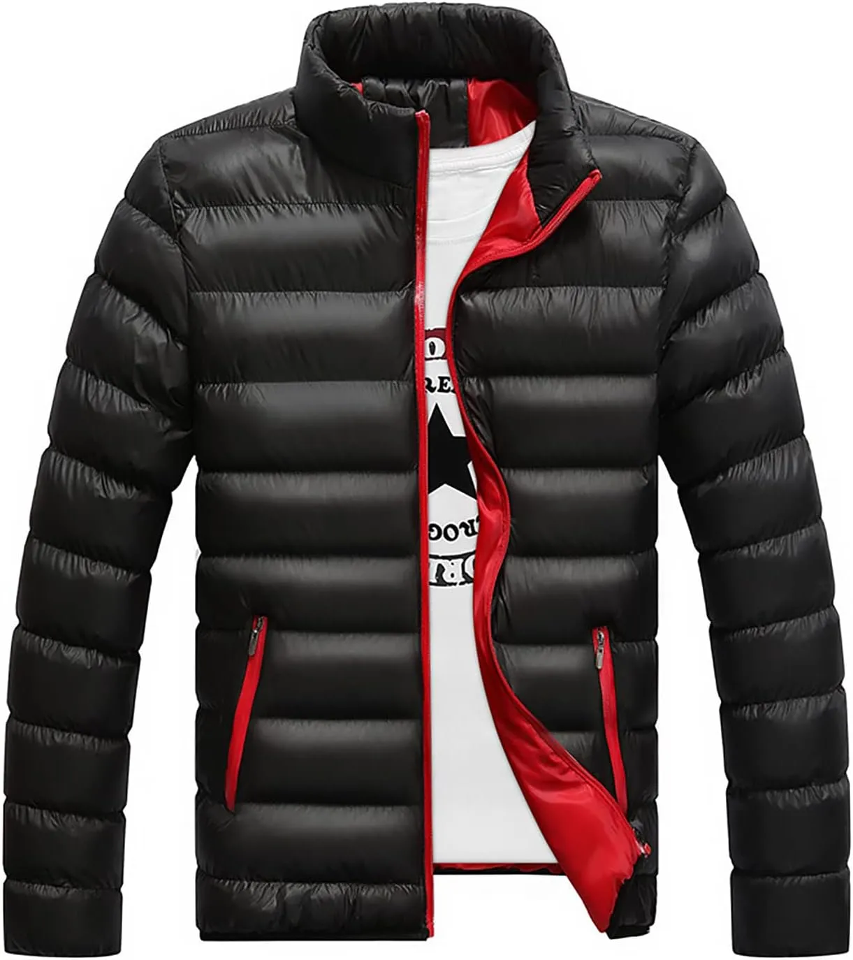 Ymosrh Varsity Jacket Men Men's Autumn Winter Zipper Warm Down Jacket Packable Light Coat Rain Coats