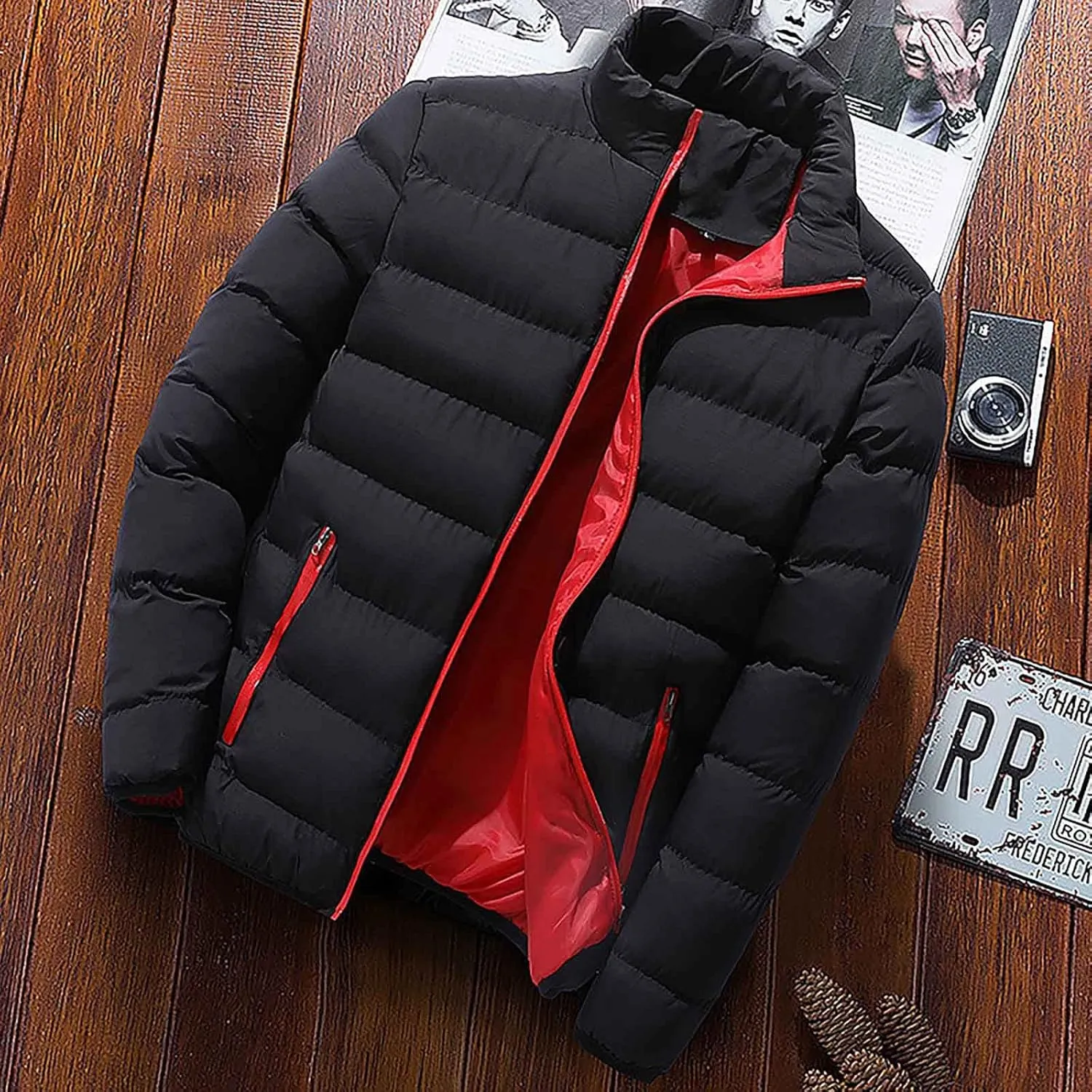 Ymosrh Varsity Jacket Men Men's Autumn Winter Zipper Warm Down Jacket Packable Light Coat Rain Coats